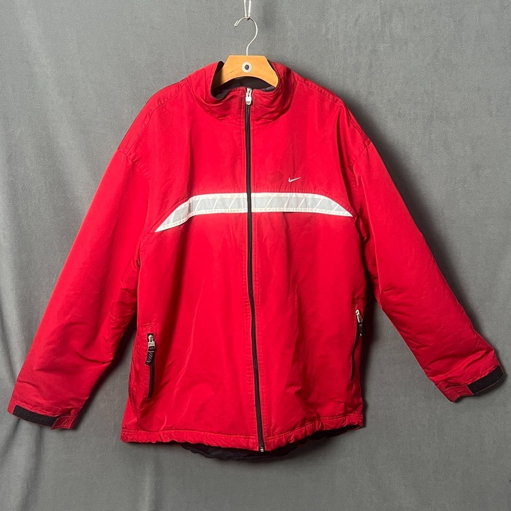 Vtg Y2K Nike Grey Tag Fleece Lined Winter Jacket Mens XXL Red Colorblock 2000s